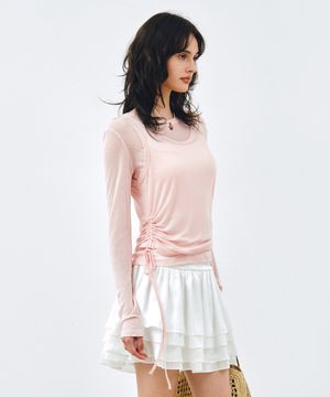 [SET] 사이드 셔링 레이어드 티셔츠 핑크 MDTS067PINK