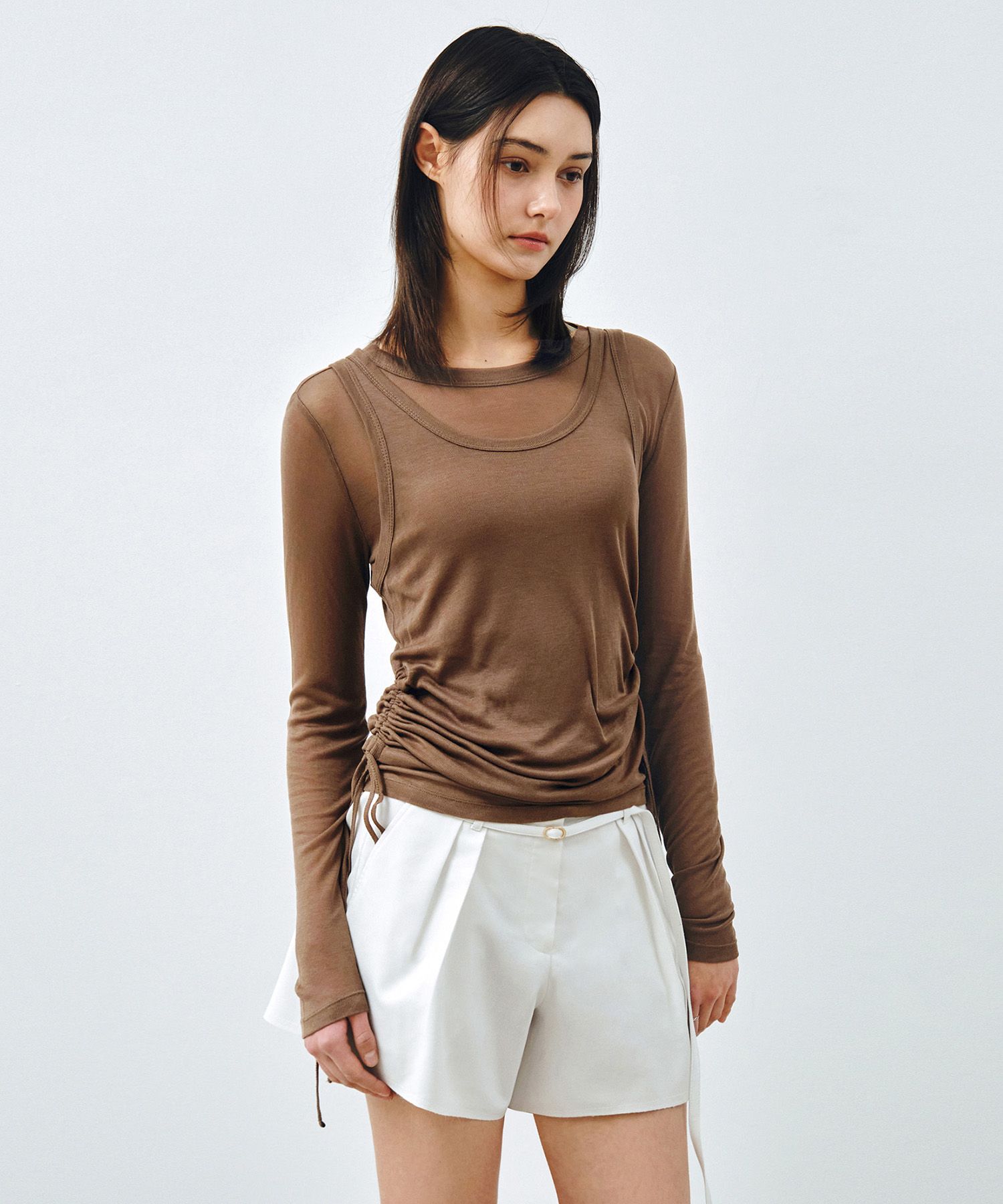 [SET] 사이드 셔링 레이어드 티셔츠 라이트그레이 MDTS067LGRAY source detail 34