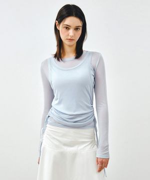 [SET] 사이드 셔링 레이어드 티셔츠 스카이블루 MDTS067SKYBLUE