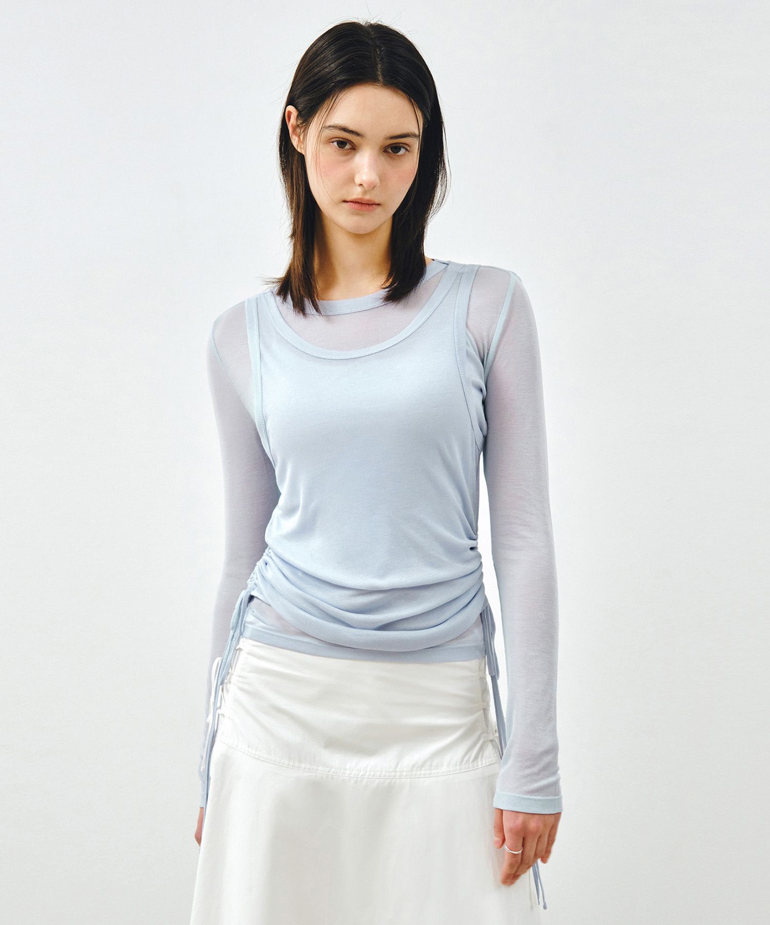 [SET] 사이드 셔링 레이어드 티셔츠 라이트그레이 MDTS067LGRAY source detail 32