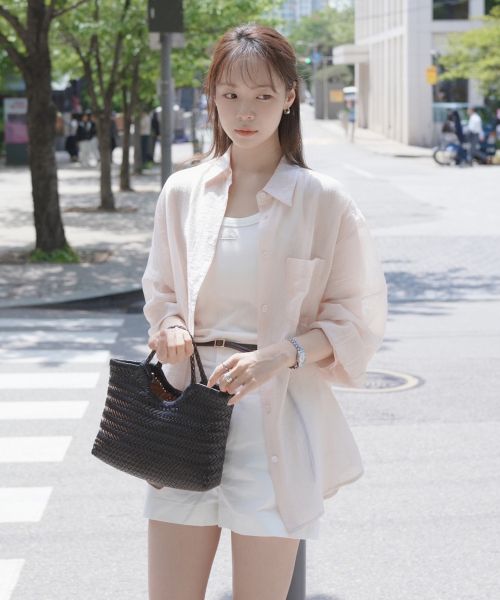 텐셀 시스루 루즈핏 셔츠 라이트핑크 MDSH019LPINK