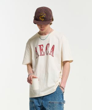 AECA CLASSIC LOGO DISTRESSED HALF SLEEVE TEE-ECRU