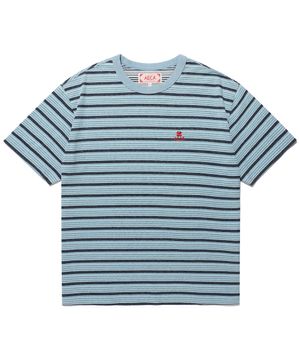 WASHED STRIPE HALF SLEEVE TEE-BLUE