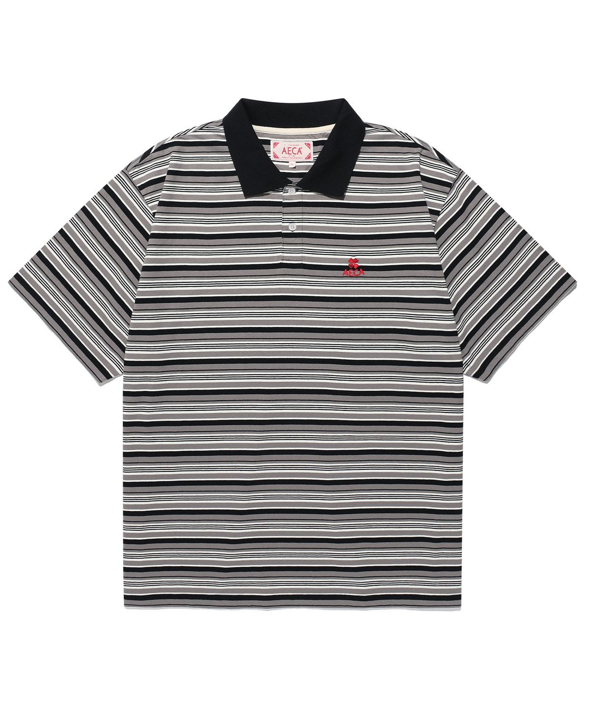에이카화이트(AECA) BLEACH WASHED STRIPE HALF SLEEVE PK TEE-BLACK