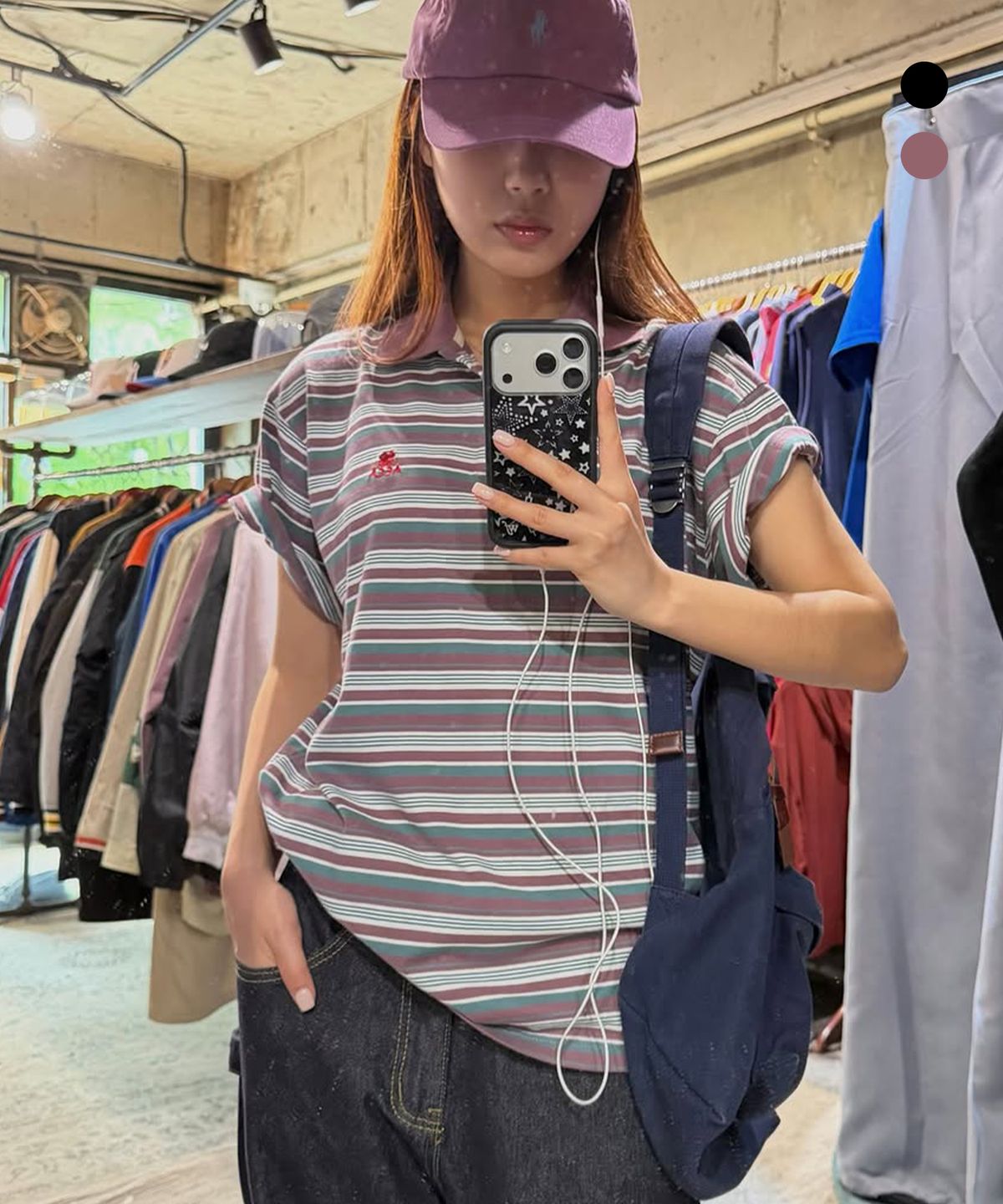 에이카화이트(AECA) BLEACH WASHED STRIPE HALF SLEEVE PK TEE-PURPLE