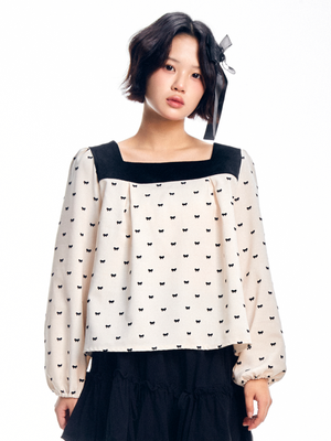 리본 스퀘어 블라우스 - 아이보리