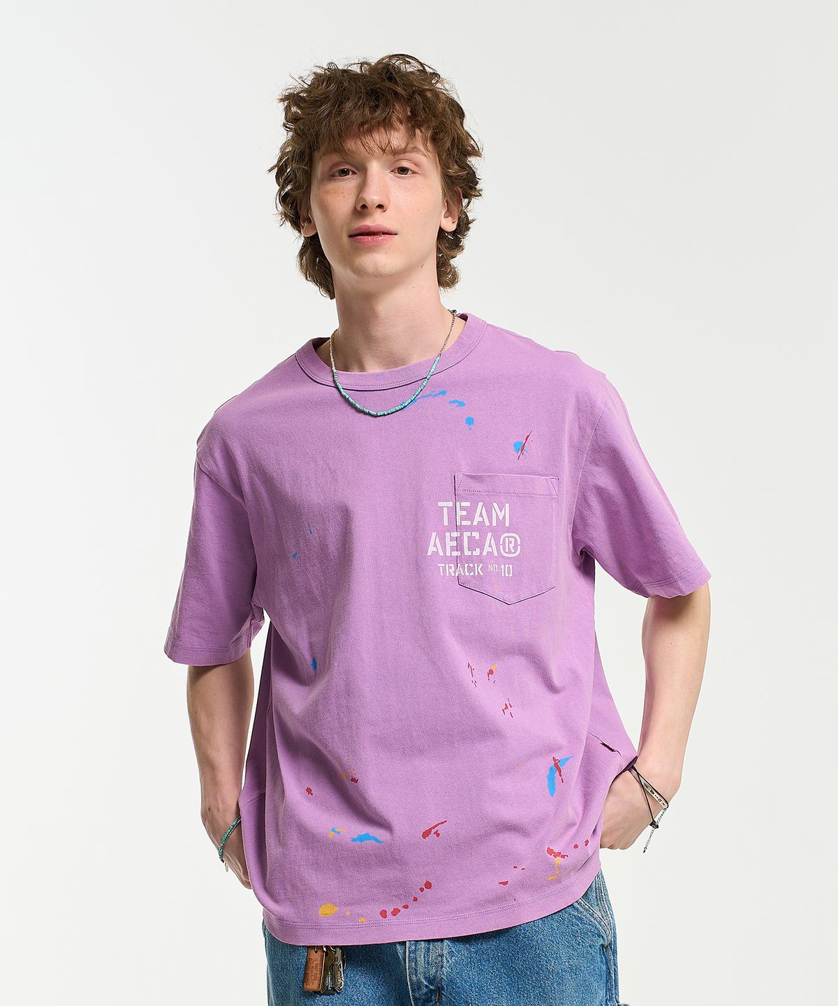 에이카화이트(AECA) TEAM AECA POCKET PAINTED HALF SLEEVE TEE-PURPLE