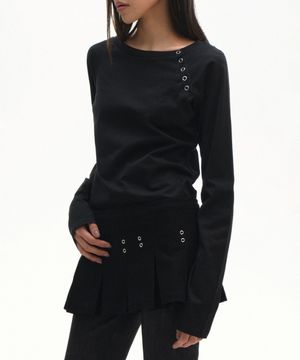 사선 인시전 아일렛 포인트 링스냅 롱슬리브 긴팔 티셔츠_3COLOR