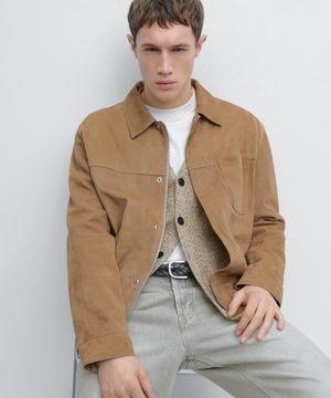 포켓 디테일 스웨이드 레더 재킷