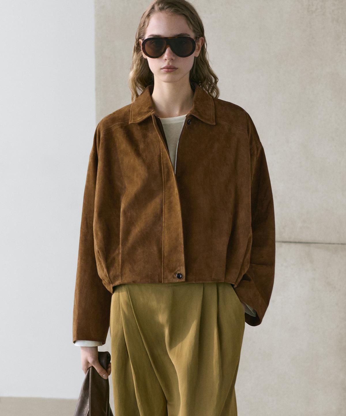마시모두띠(MASSIMO DUTTI) 쇼트 스웨이드 레더 봄버 자켓