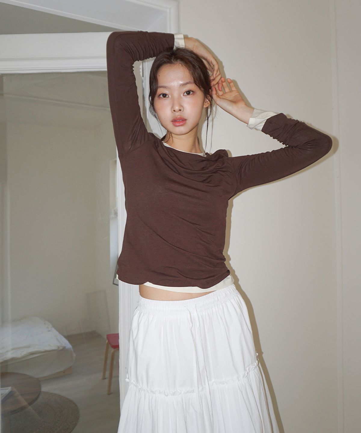 무드인사이드 우먼(MOOD INSIDE WOMAN) (woman) 레이어드 롱 슬리브티_Brown