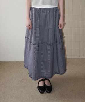(woman) 라이트 체크 프릴 스커트_Navy