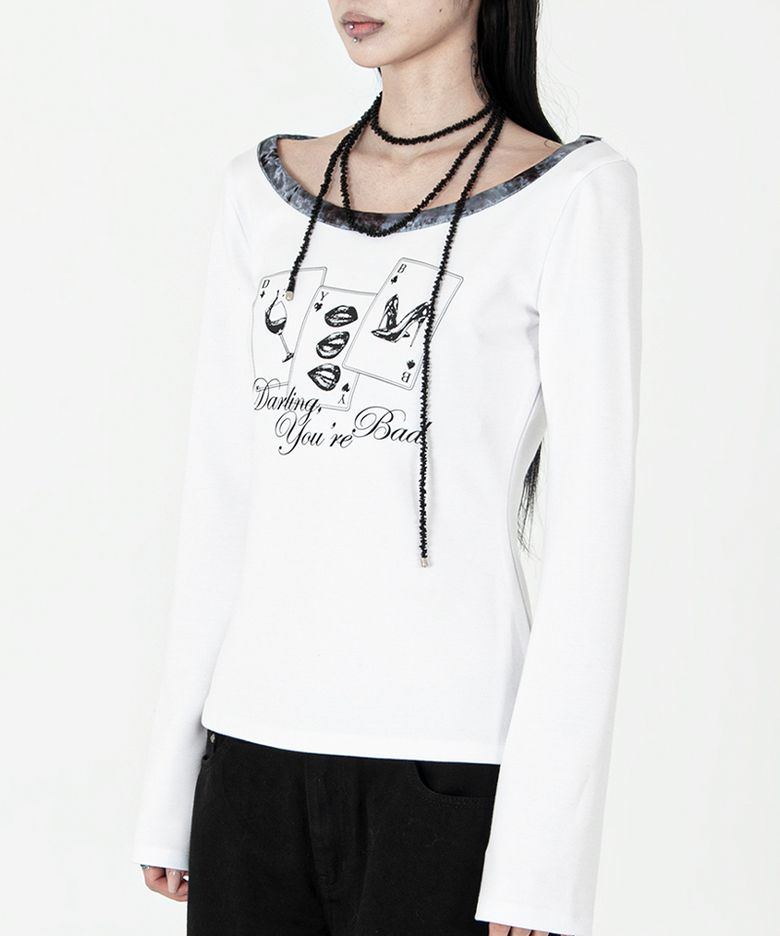 Playing Card Velvet-Trim Tee #Black