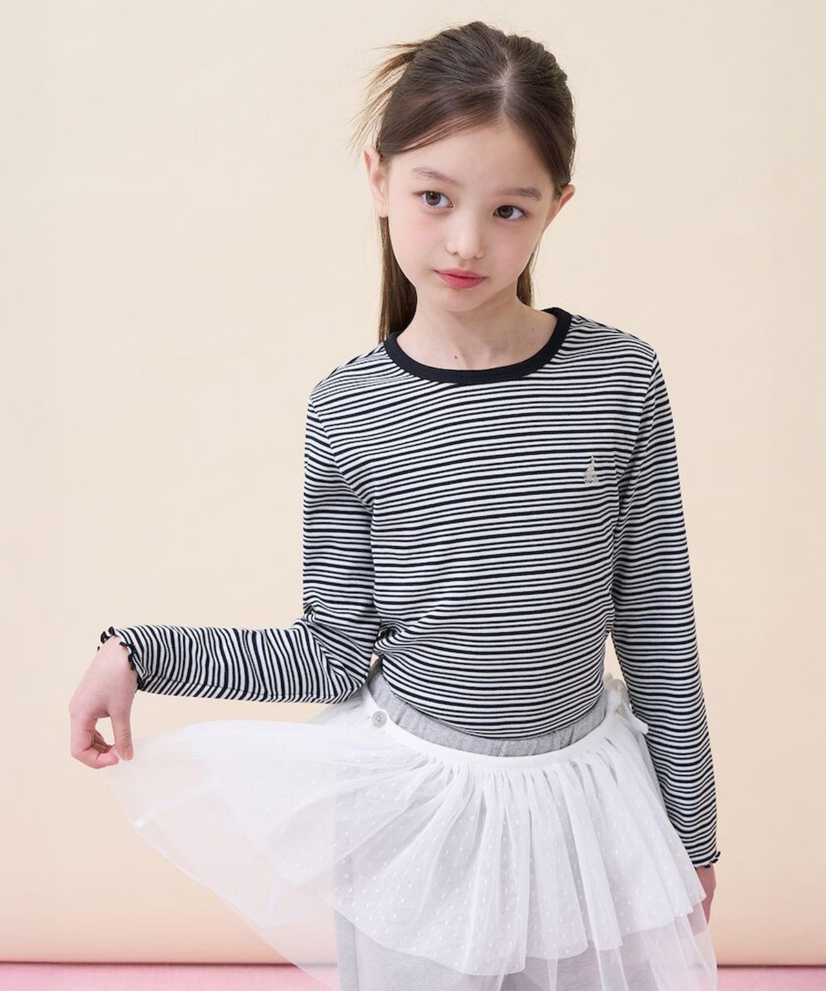 빈폴 키즈(BEANPOLE KIDS) 여아 모노 스트라이프 골지 티셔츠  블랙 (BI6241G015)