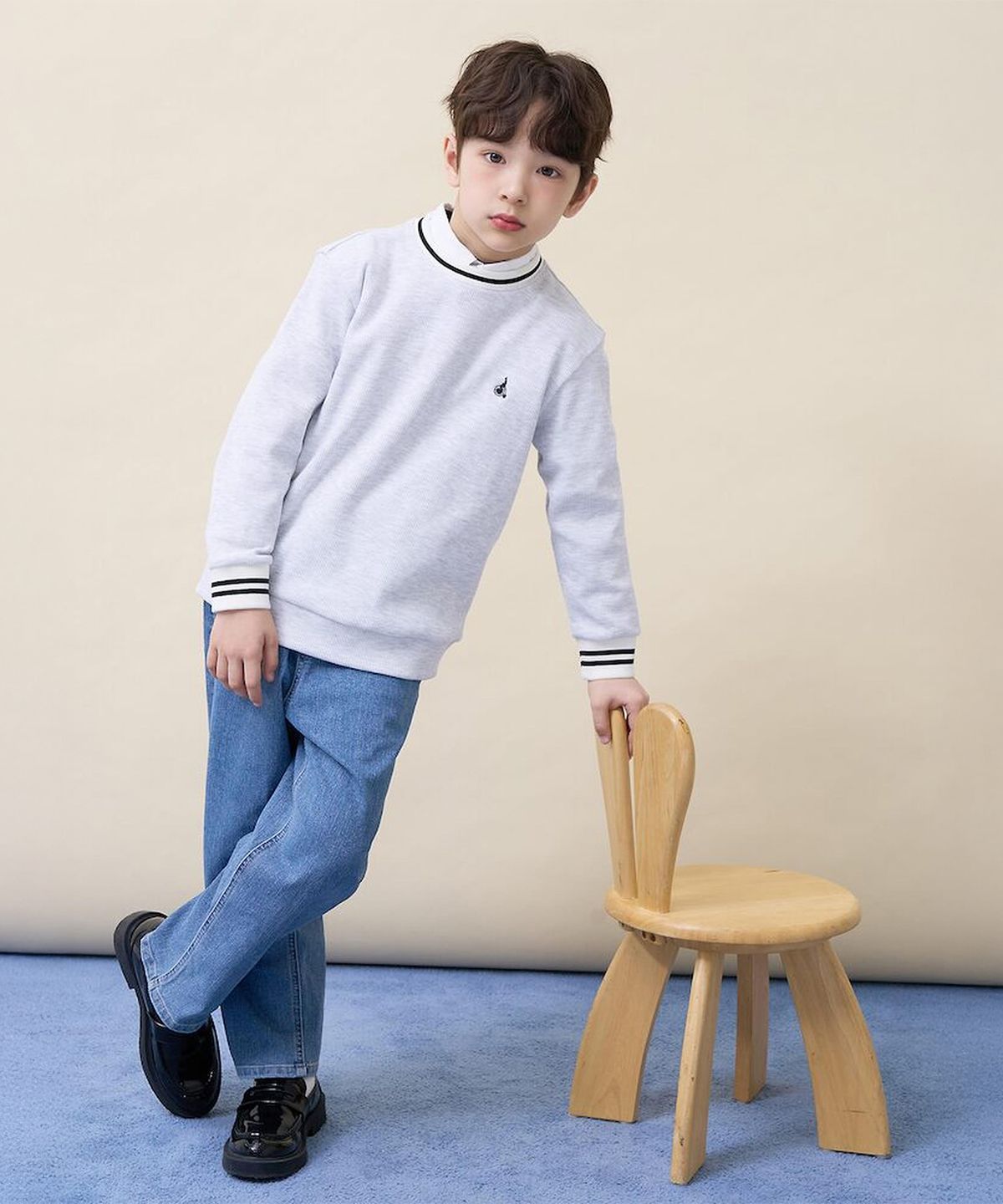 빈폴 키즈(BEANPOLE KIDS) 와플 스웨트 셔츠  라이트 그레이 (BI6241U012)