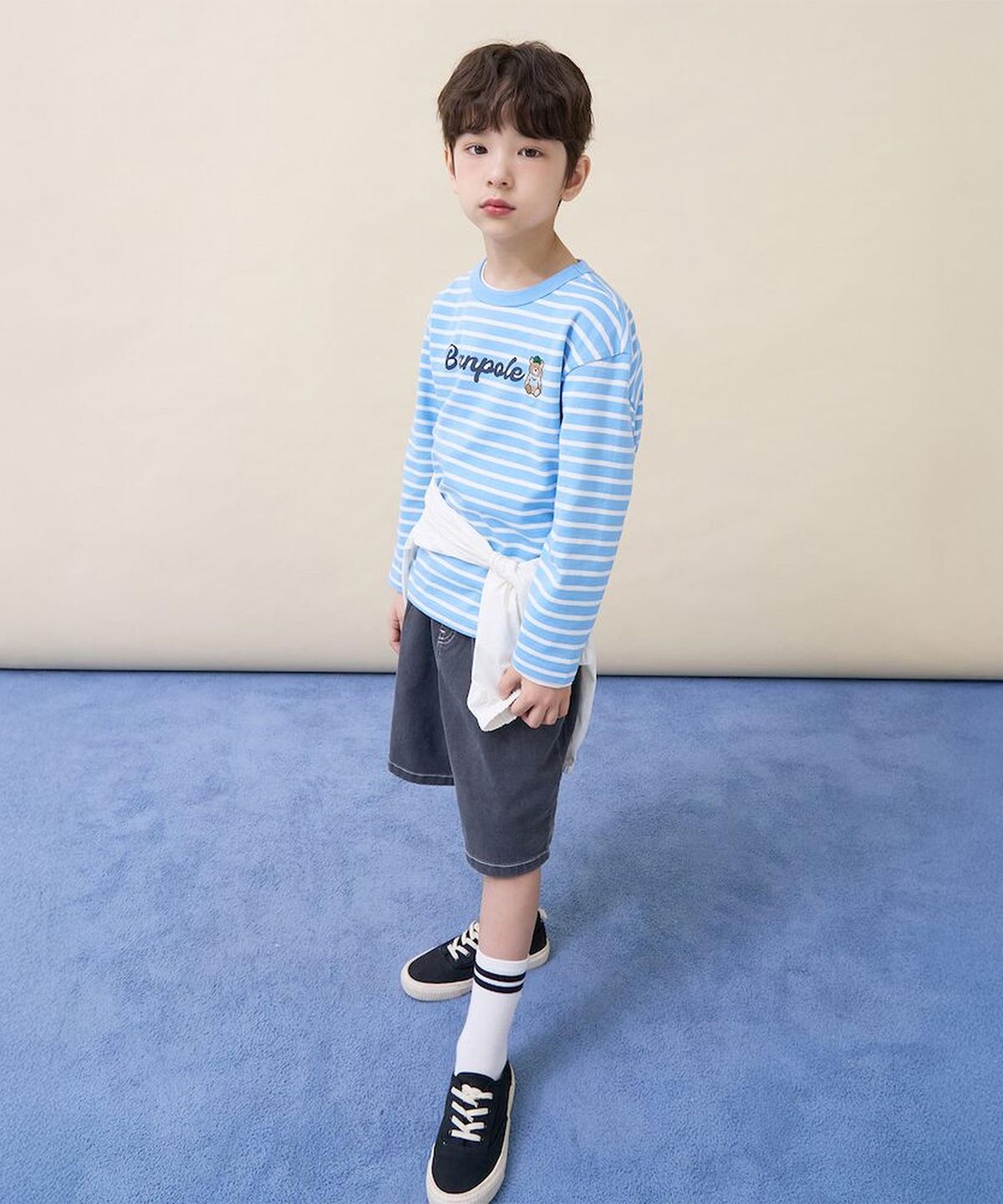 빈폴 키즈(BEANPOLE KIDS) 달이 자수 스트라이프 긴소매 티셔츠  스카이 블루 (BI6241U02Q)