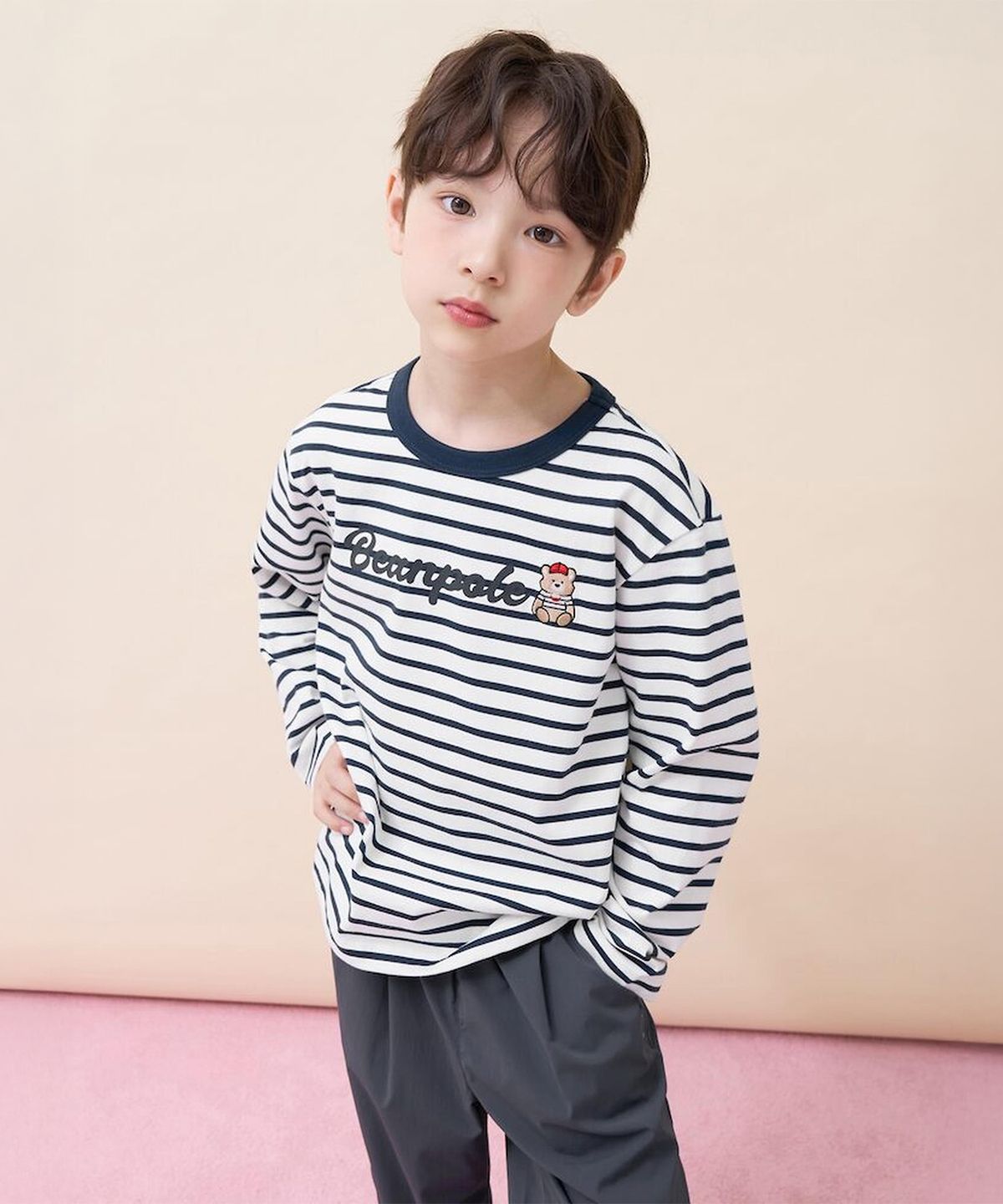 빈폴 키즈(BEANPOLE KIDS) 달이 자수 스트라이프 긴소매 티셔츠  네이비 (BI6241U02R)