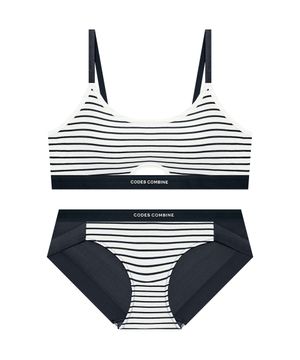 세일러 스트라이프 골지 스포츠브라팬티 세트_네이비