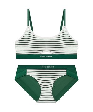 세일러 스트라이프 골지 스포츠브라팬티 세트_그린