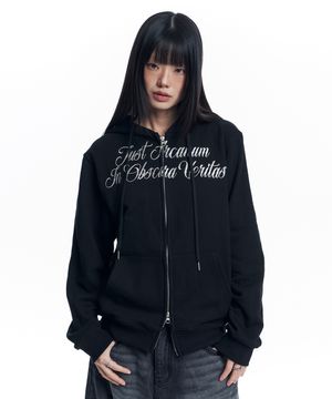 레터링 자수 후드 집업 - 블랙