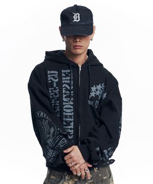 마린 크랙 나염 후드 집업 - 블랙