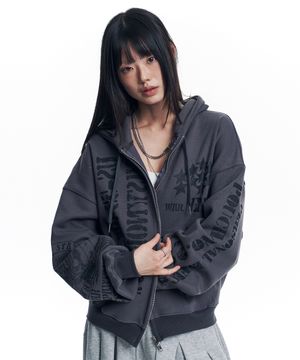 마린 크랙 나염 후드 집업 - 차콜