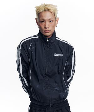 더티 나일론 파이핑 트랙 자켓 - 블랙