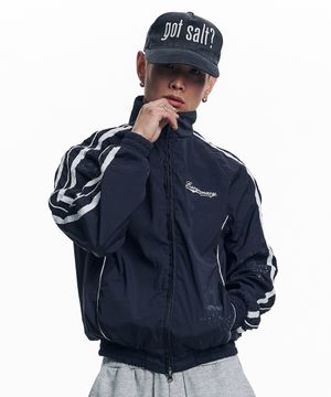 더티 나일론 파이핑 트랙 자켓 - 네이비