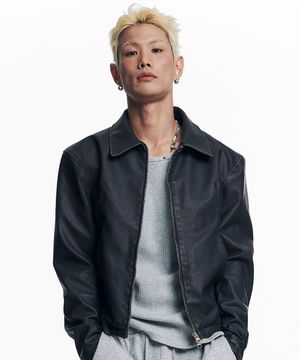 워시드 레더 크롭 자켓 - 블랙