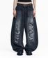 디스트로이드 커브드 데님 팬츠 - 블랙