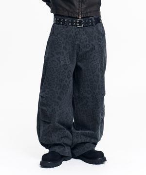 커브드 레오파드 팬츠 - 차콜