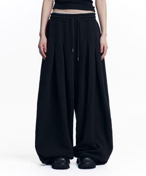 슈퍼 메가 벌룬 투턱 스웻 팬츠 - 블랙