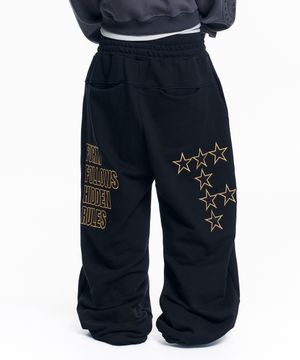 스타 레터링 패치 스웻 팬츠 - 블랙