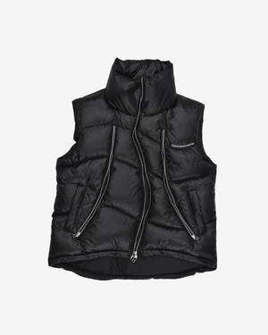 CURVED ZIPPER PUFFER DOWN VEST (GLOSSY BLACK)