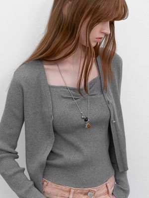 FLY SHIRRING TOP&CARDIGAN SET S (CD-2253)