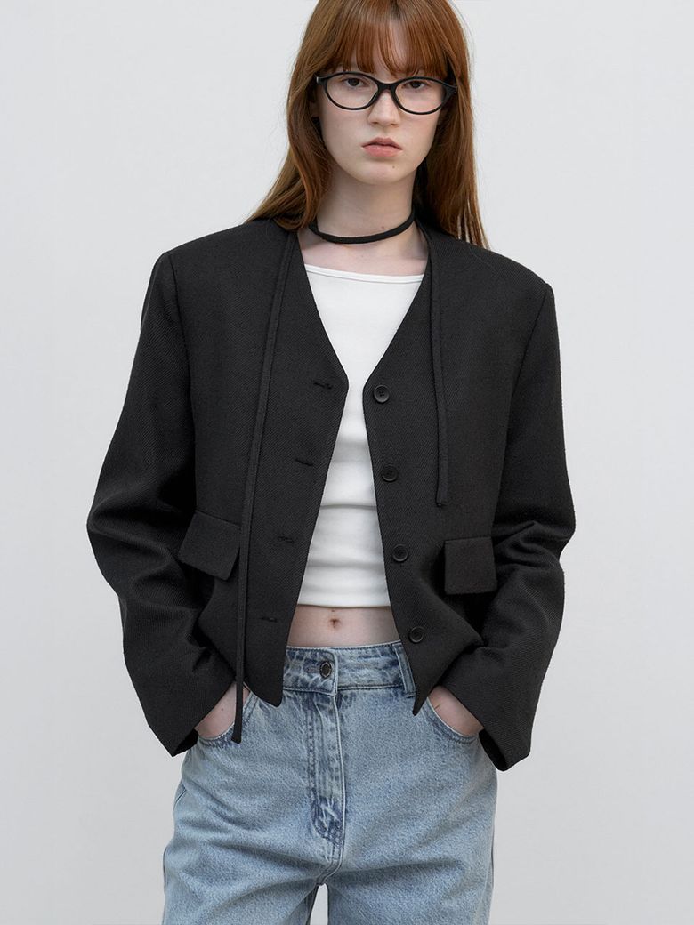 STRING V-NECK TWEED JACKET (JK-3044)