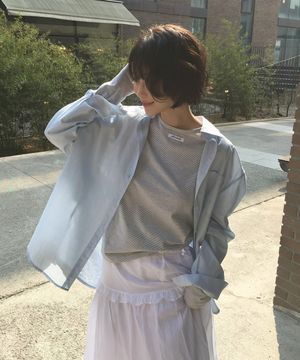 에센셜 스트라이프 빅 포켓 베이직 오버핏 플레인 코튼 긴팔 셔츠_ 3COLOR