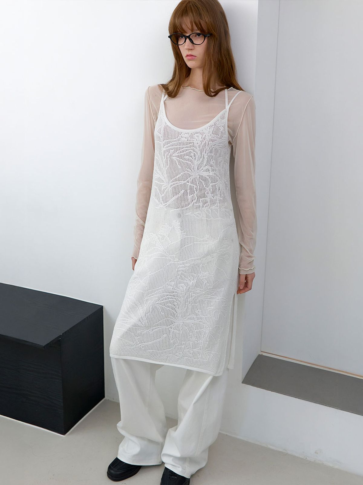 아틀리에 나인(ATELIER NAIN) FLOWER LACE LAYERD KNIT DRESS (OP-6323)