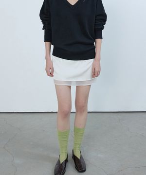 레이어드 새틴 미니 스커트 아이보리