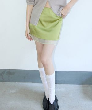 레이어드 새틴 미니 스커트 올리브 그린