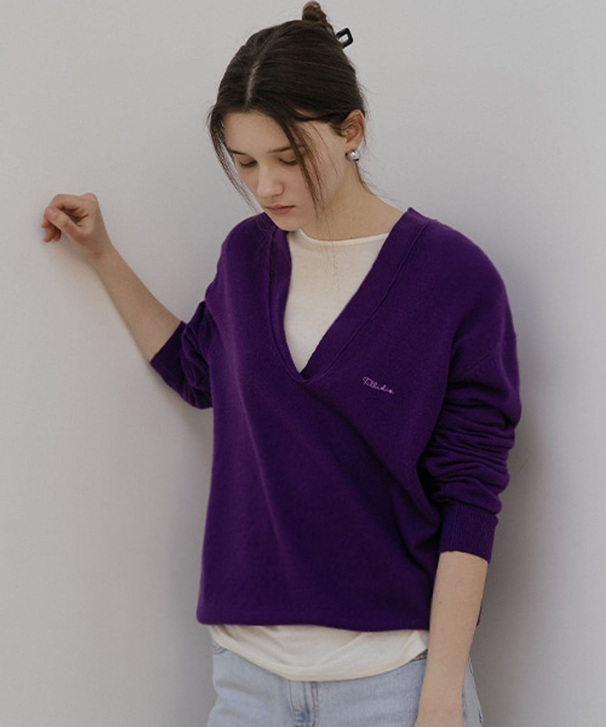 틸아이다이(TILL I DIE) V-neck wool blended knit [TISP05SW10]_Purple