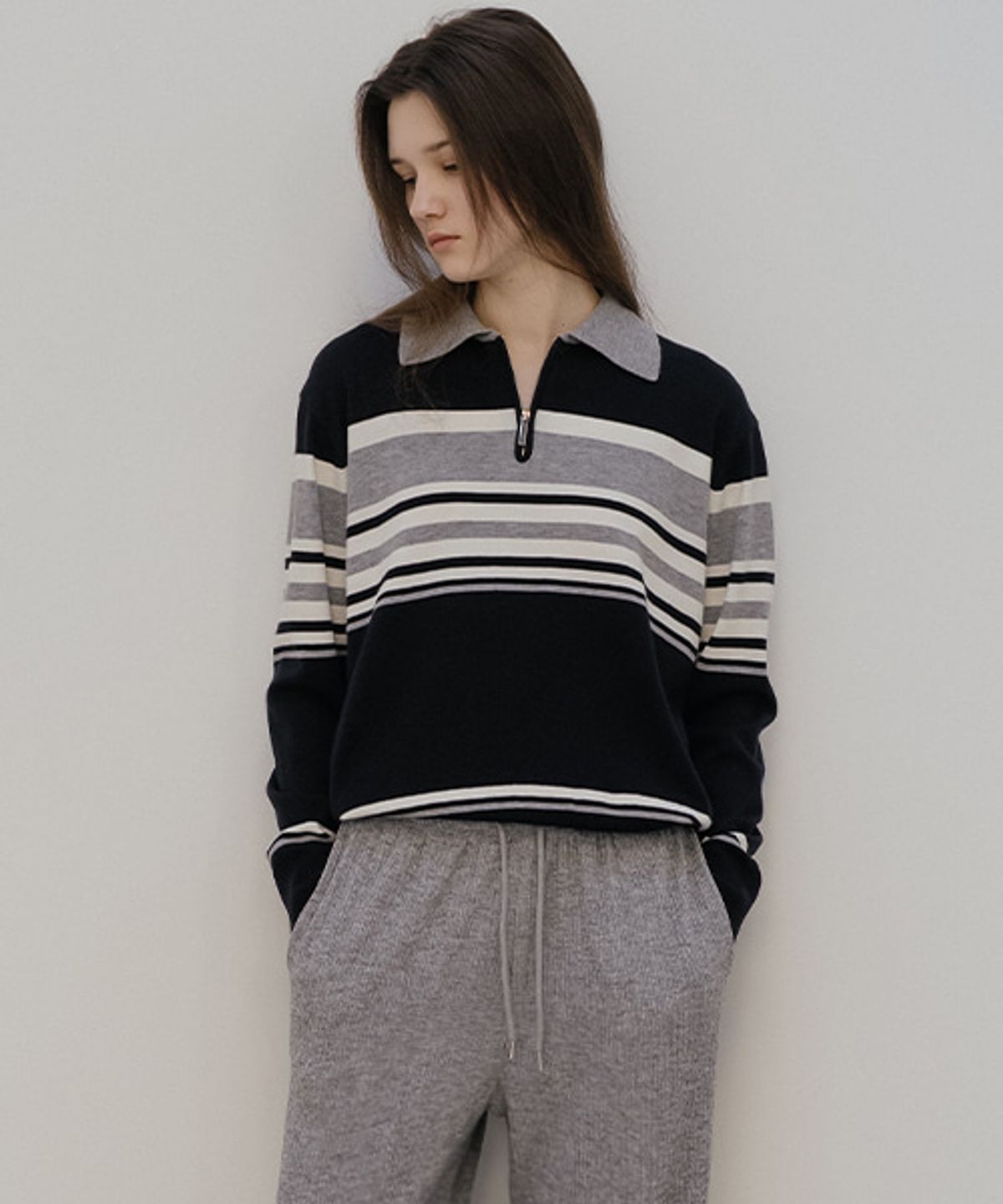 틸아이다이(TILL I DIE) Stripe half zip up knit [TISP05SW05]_Dark navy