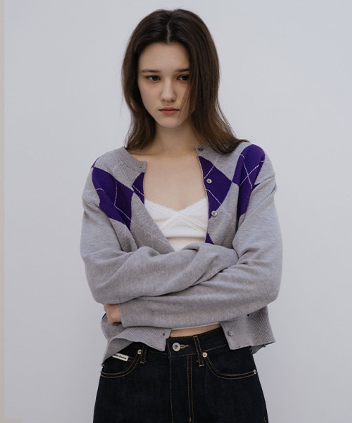 틸아이다이(TILL I DIE) Soft touch argyle cardigan [TISP05CD02]_Melange gray
