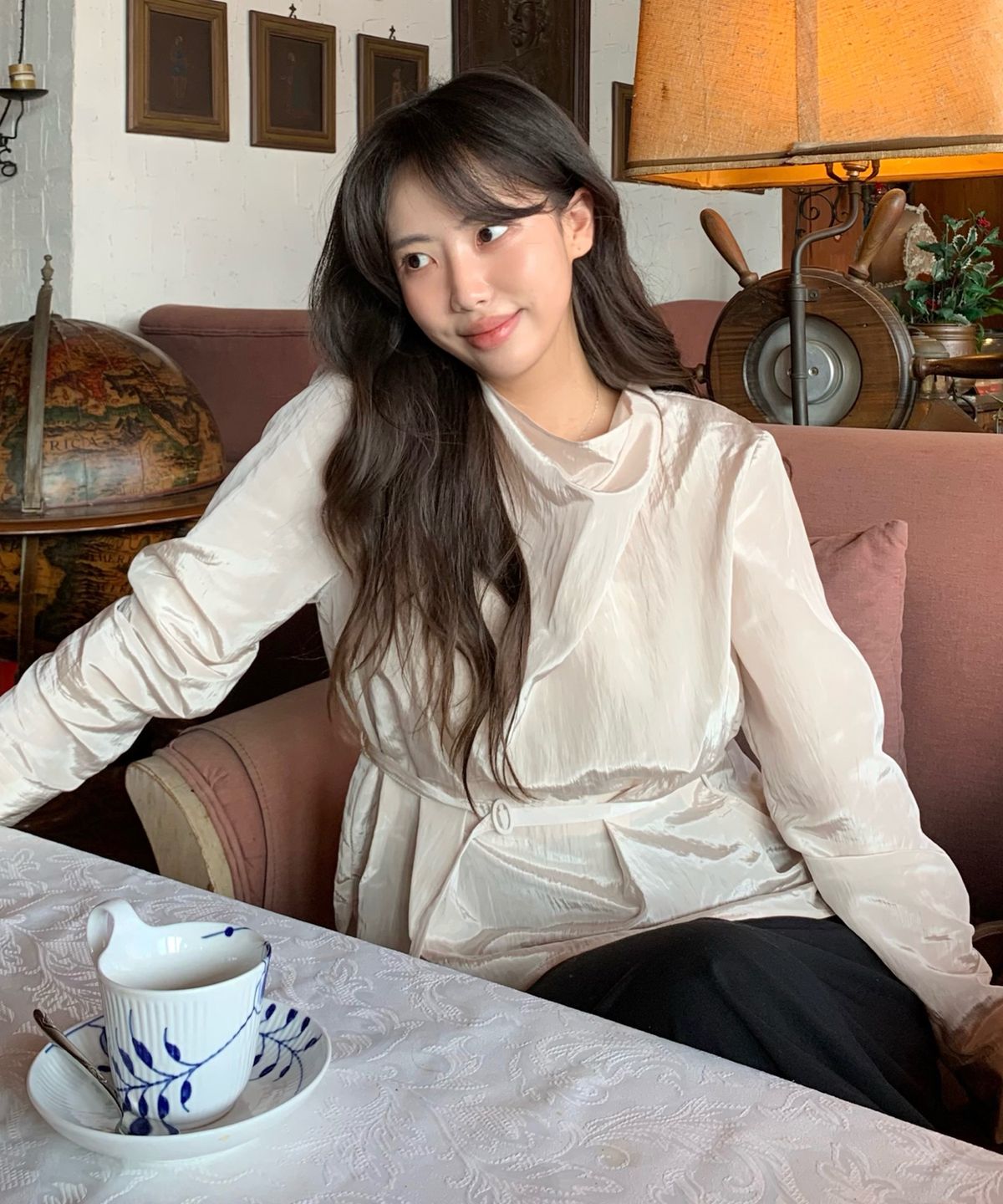 틸아이다이(TILL I DIE) Drape neck belted blouse [TISP05BL01]_Cream