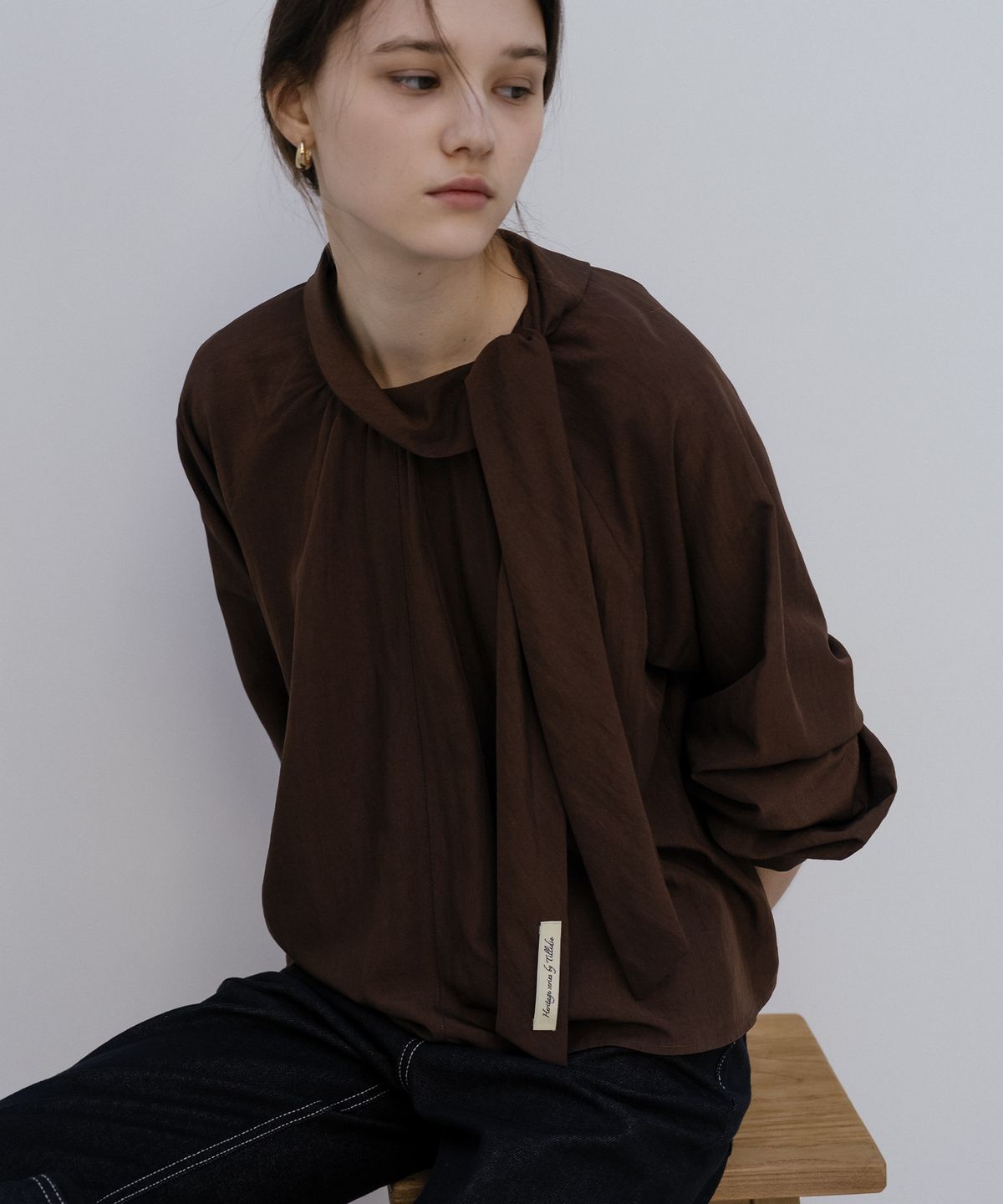 틸아이다이(TILL I DIE) Scarf tie detail blouse[TISP05BL04]_Brown