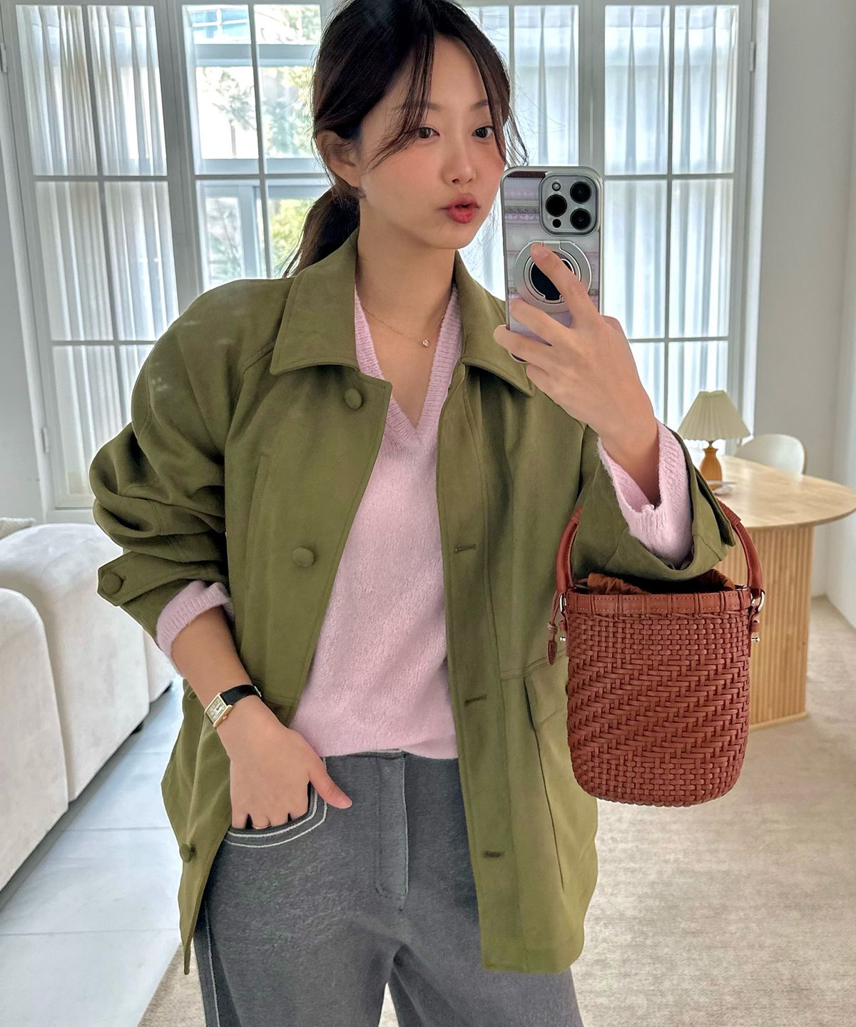 틸아이다이(TILL I DIE) Single suede half jacket [TISP05JK17]_Olive khaki