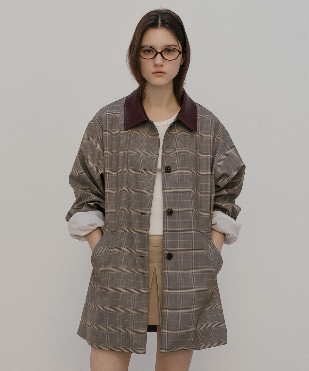 틸아이다이(TILL I DIE) Leather point check trench coat [TISP05CT04]_Brown