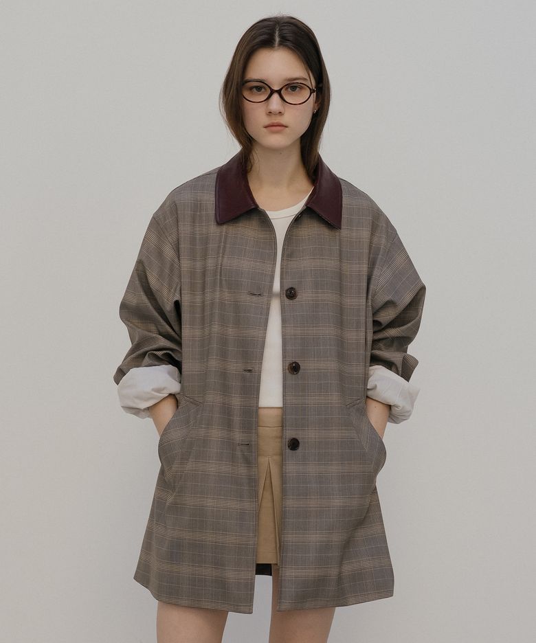 Leather point check trench coat [TISP05CT04]_Brown
