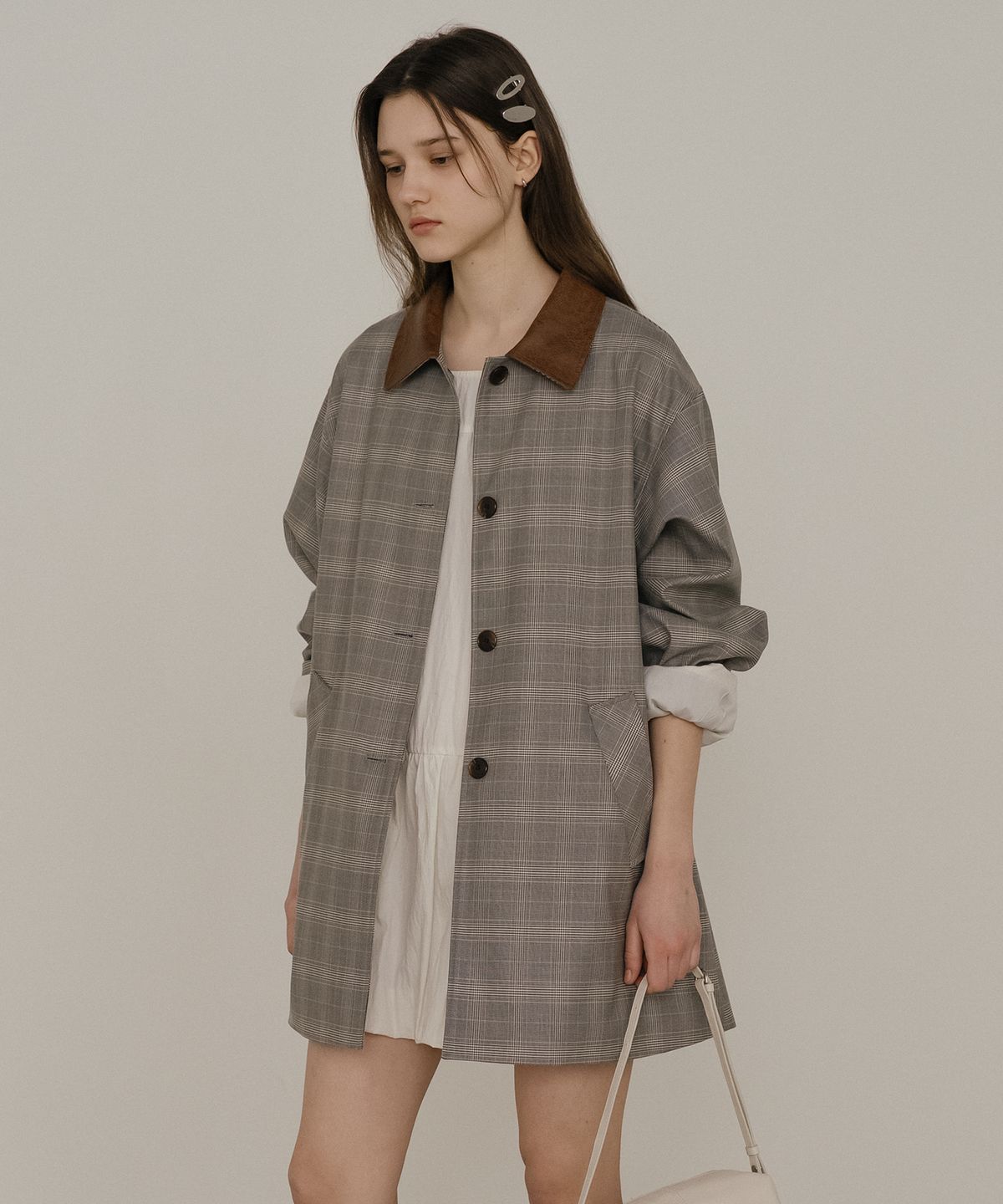 틸아이다이(TILL I DIE) Leather point check trench coat [TISP05CT03]_Gray