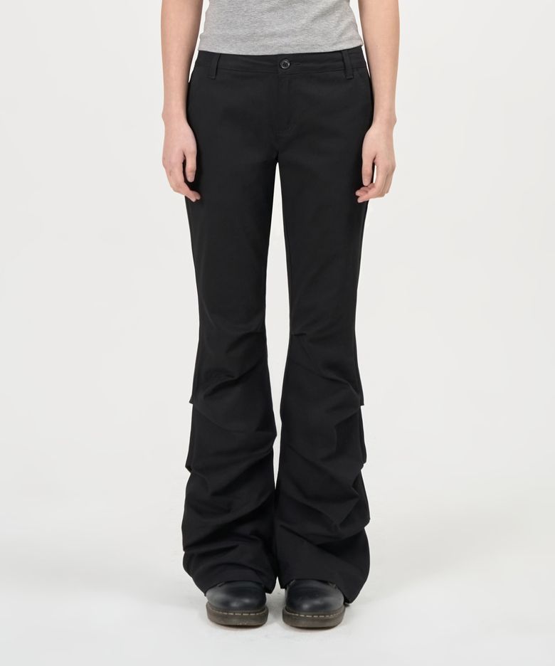 Shirring Boots Cut Cotton Pants (Black)